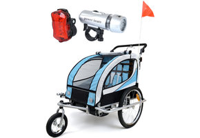 Fietskar kind - buggy - 2-zits - blauw