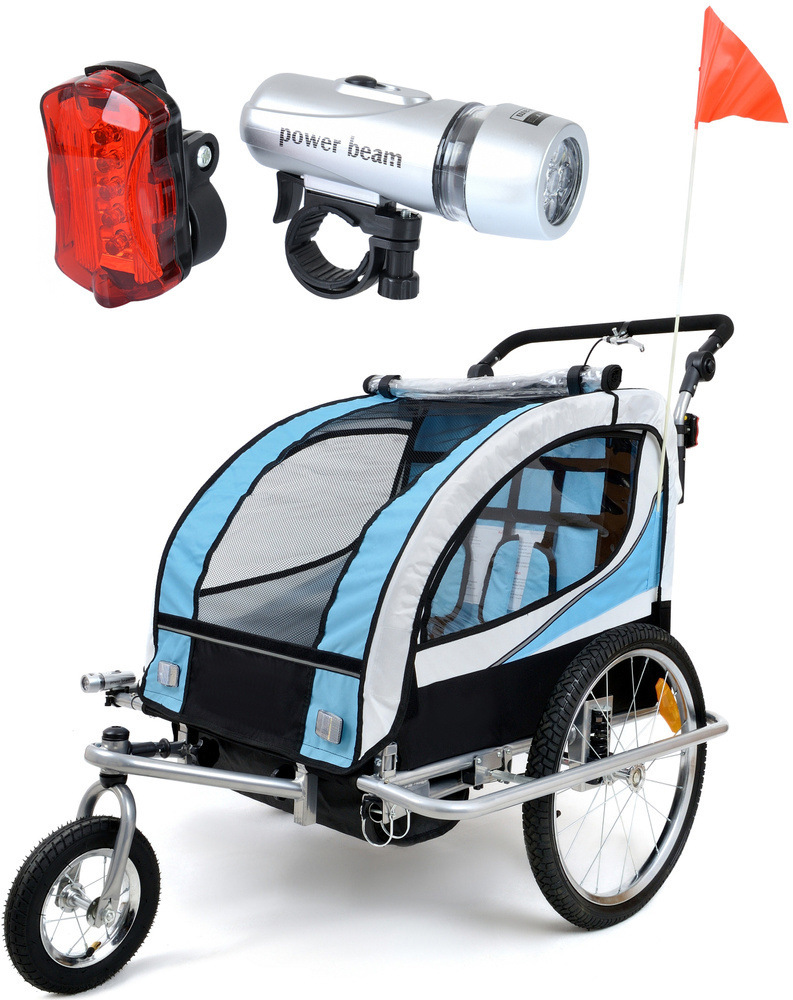 Fietskar kind - buggy - 2-zits - blauw