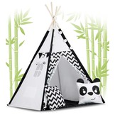 Tipi tent - speeltent - zwart wit panda - kussens & lampjes