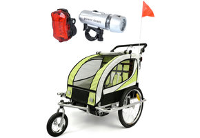 Fietskar kind - buggy - 2-zits - schokbreker - lime groen
