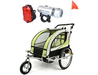 Fietskar kind - buggy - 2-zits - schokbreker - lime groen