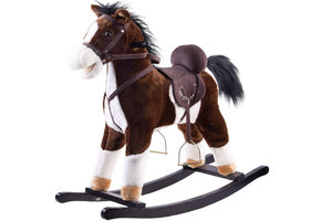 Hobbelpaard - beweegt & maakt geluid - 73x28x70cm - donkerbruin