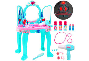 Kaptafel kind - 45x28x72 cm - met spiegel & accessoires - blauw