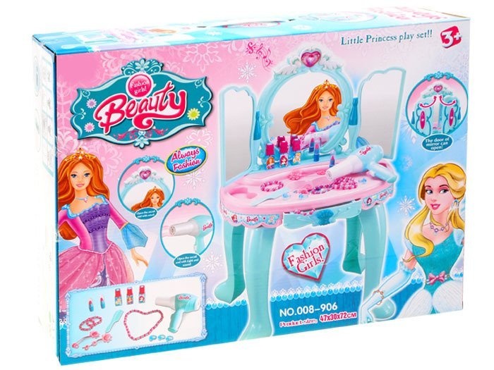 Kaptafel kind - 45x28x72 cm - met spiegel & accessoires - blauw