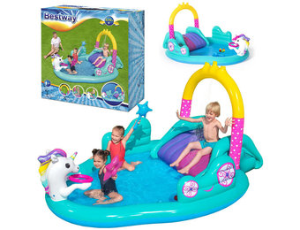 Kinderzwembad - met glijbaan - 274x198x137 cm - Bestway Unicorn