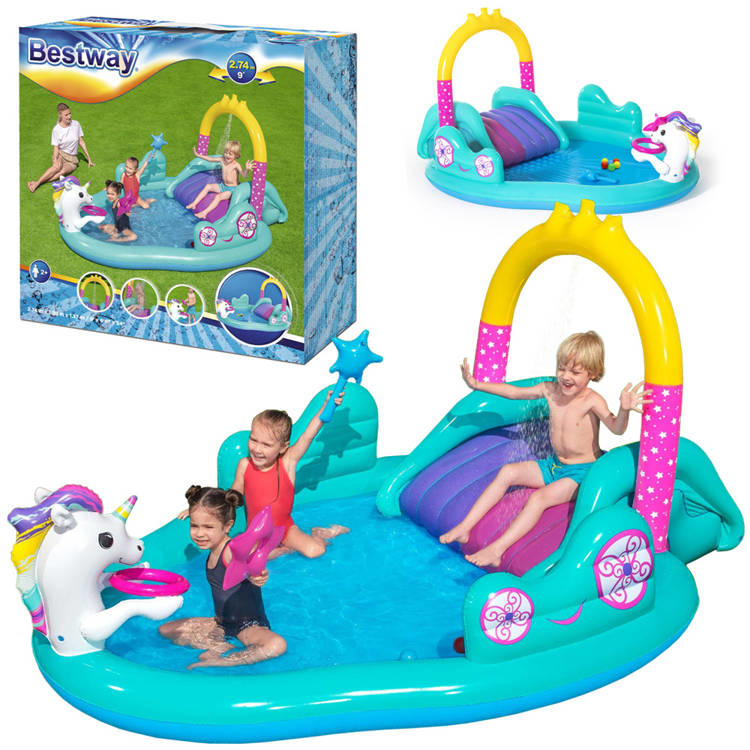 Kinderzwembad - met glijbaan - 274x198x137 cm - Bestway Unicorn