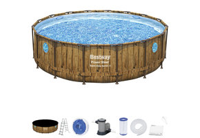Bestway zwembad - met pomp, trap & afdekzeil - 488x122cm - hout