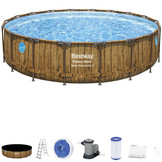 Bestway zwembad - met pomp, trap & afdekzeil - 549x122cm - hout