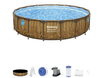 Bestway zwembad - met pomp, trap & afdekzeil - 549x122cm - hout