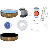 Bestway zwembad - met pomp, trap & afdekzeil - 549x122cm - hout