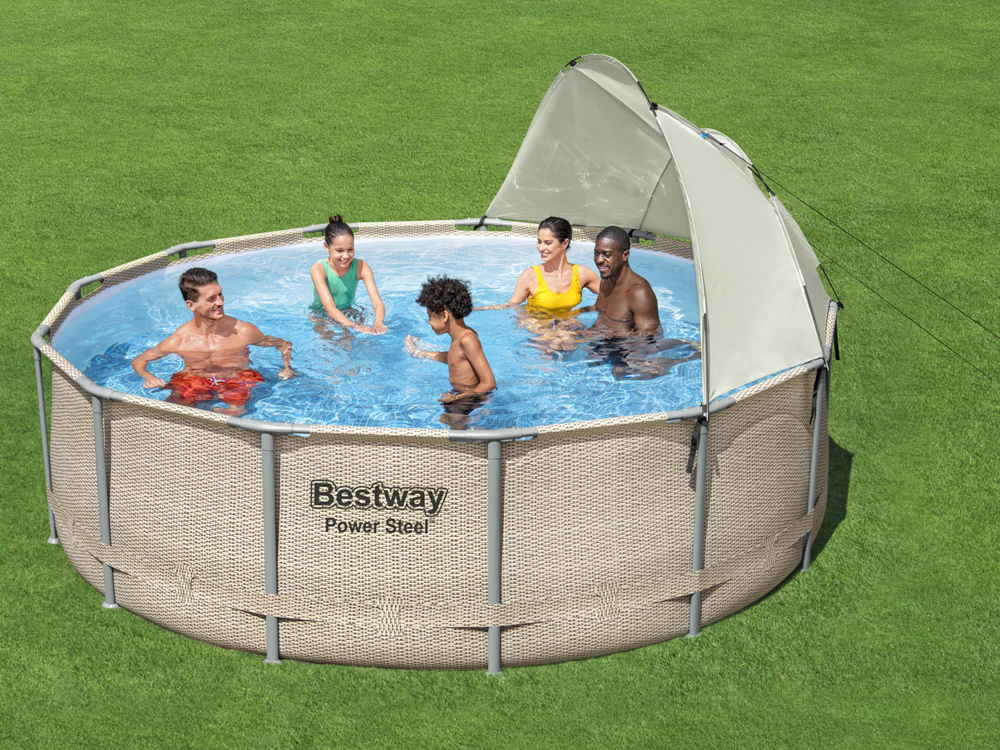 Bestway zwembad - compleet met zonnescherm - ⌀396x107cm - rotan