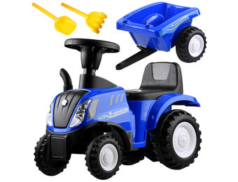 Loopauto - tractor - met aanhanger, schop & hark - blauw