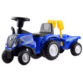Loopauto - tractor - met aanhanger, schop & hark - blauw