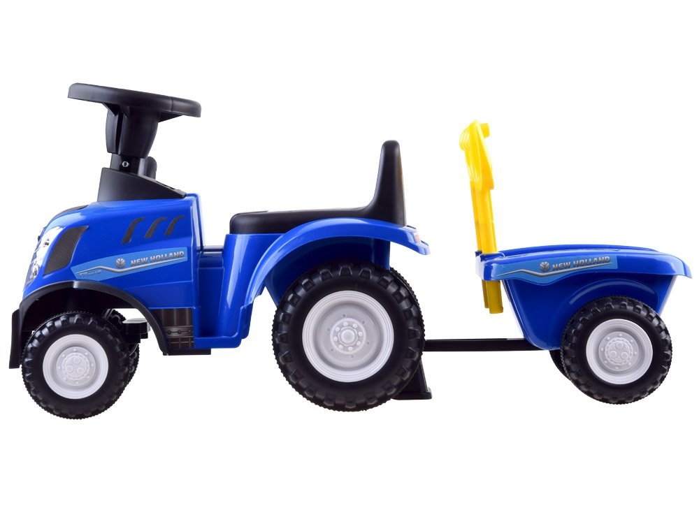 Loopauto - tractor - met aanhanger, schop & hark - blauw