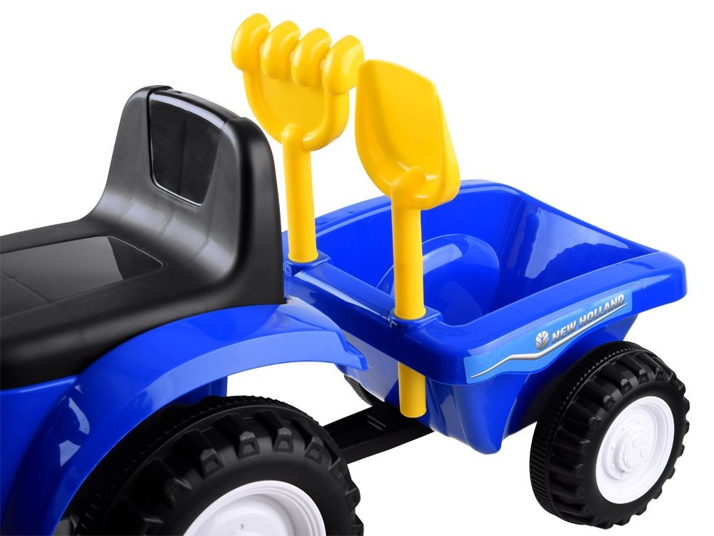 Loopauto - tractor - met aanhanger, schop & hark - blauw