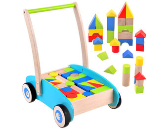 Houten loopwagentje - blokkenwagen - 35x27x40 cm - 32 blokken