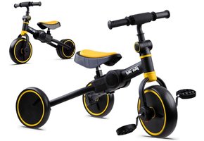 Driewieler - loopfiets - 3-in-1 - 73x47x51 cm - zwart, geel