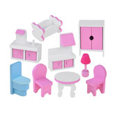 Houten poppenhuis - met meubels - 60x24x70 cm - 3 etages - roze