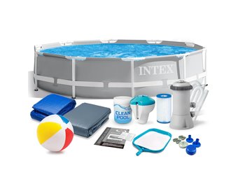 Intex opzetzwembad - 366x76 cm - grijs - accessoires, filterpomp & bal