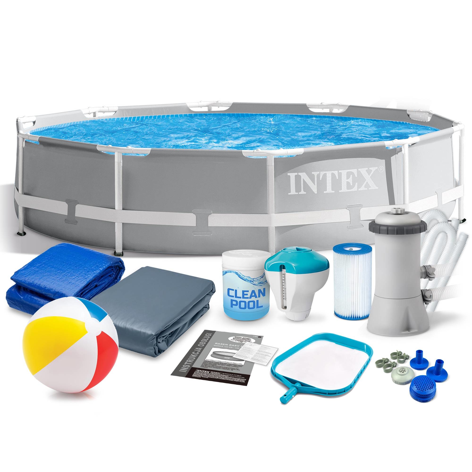 Intex opzetzwembad - 366x76 cm - grijs - accessoires, filterpomp & bal