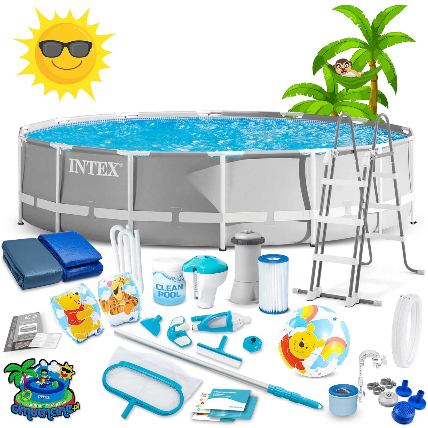 Intex opzetzwembad - 457x122 cm - grijs - veel accessoires