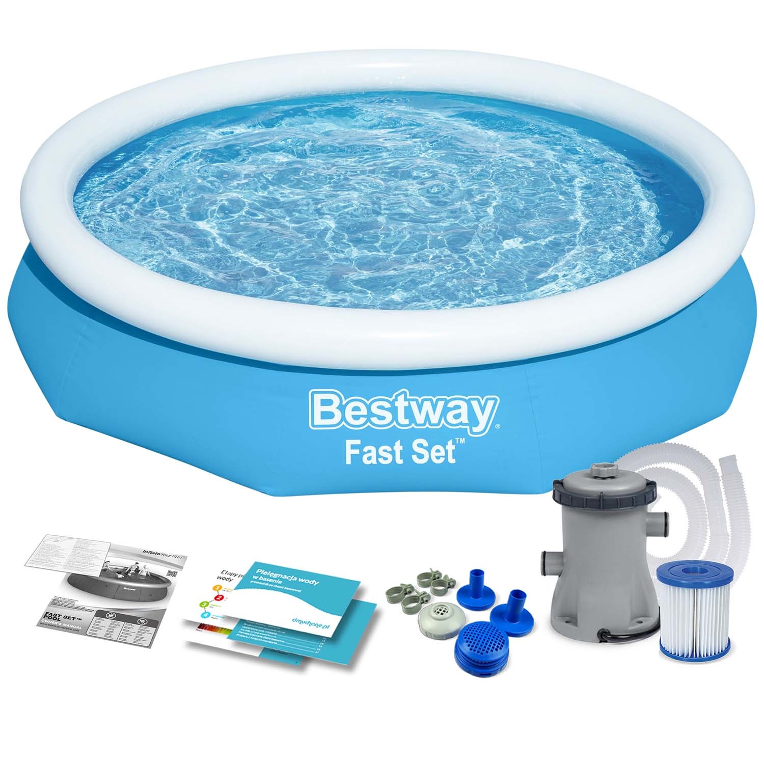 Bestway opblaas zwembad - rond - 244 cm - incl filterpomp
