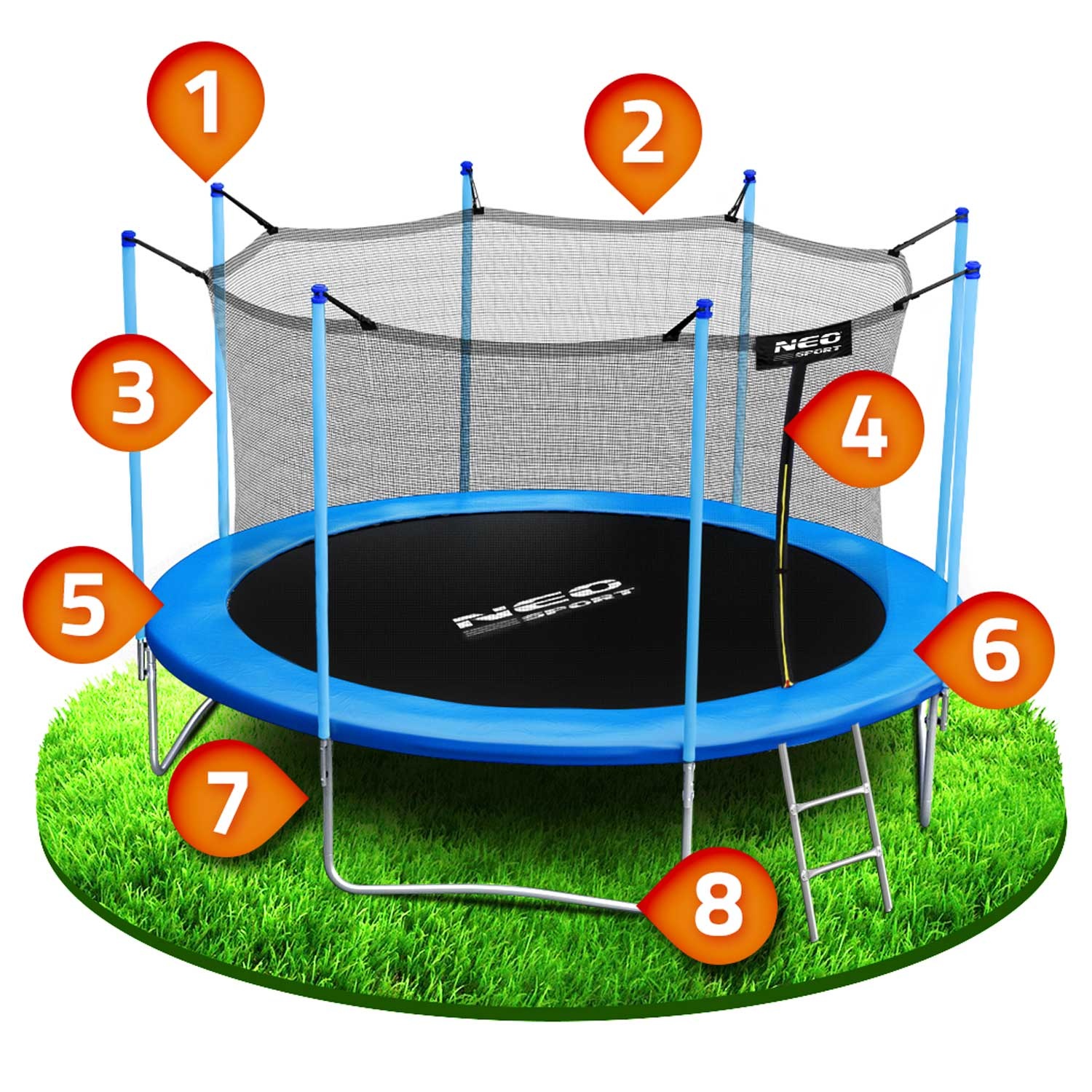 Trampoline - ø374 cm - 150 kg max. - met ladder & net