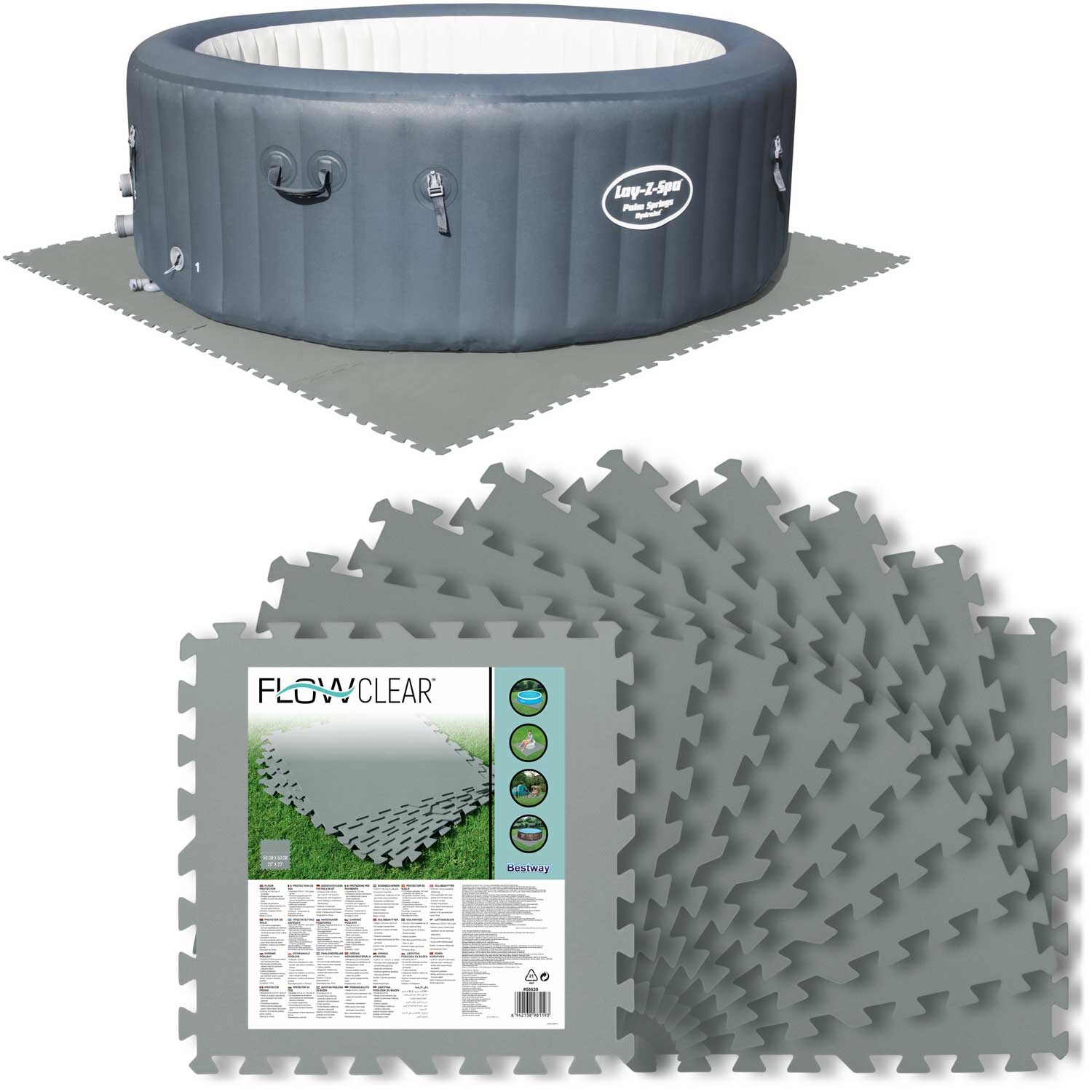 Bestway - zwembad tegels - 50x50 - set van 9 - grijs