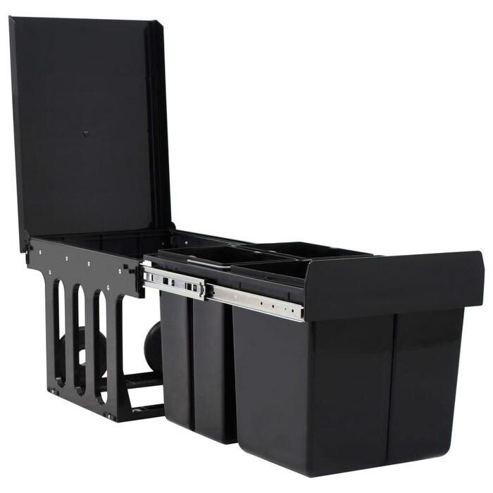 Ausziehbarer Einbau-Mülleimer mit Soft-Close, 48 L, Schwarz, ABS/PP