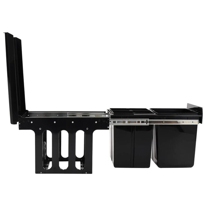 Ausziehbarer Einbau-Mülleimer mit Soft-Close, 48 L, Schwarz, ABS/PP