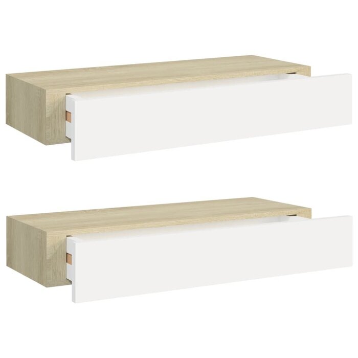 Wandregale mit Schublade (2er-Set, Eiche Weiß) - Jetzt bis zu 35% sparen!