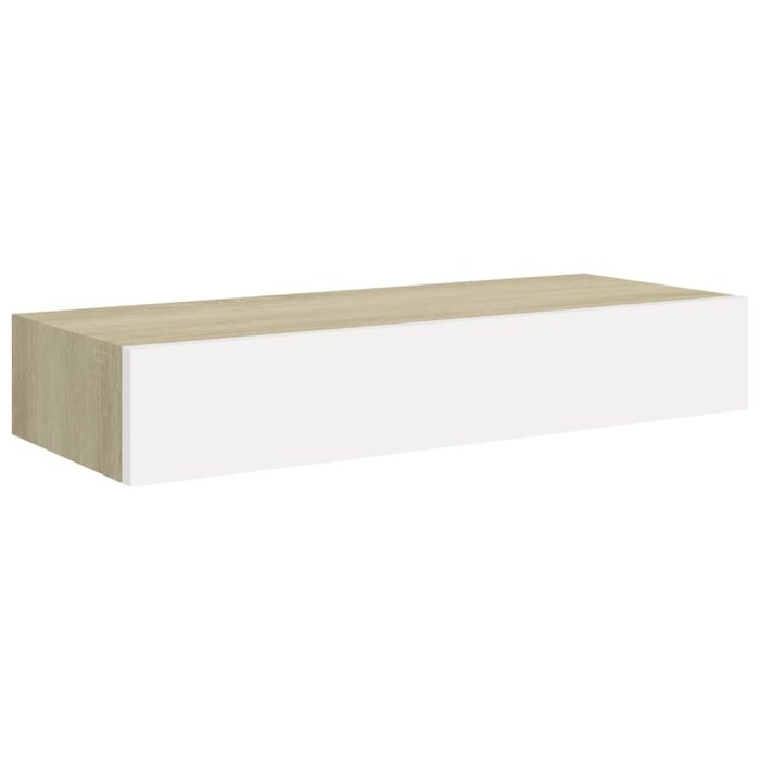 Wandregale mit Schublade, 2er-Set, 60x23,5x10 cm, MDF Eiche Weiß