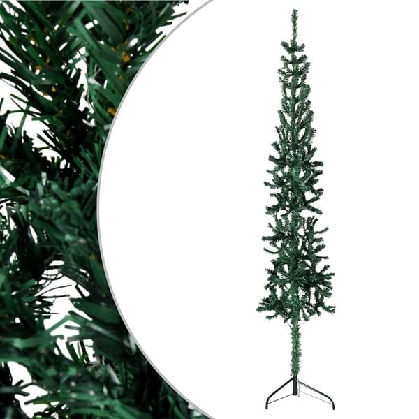 Halbe künstliche Weihnachtsbaum mit Ständer, schmal, 120 cm, Grün, PVC & Stahl