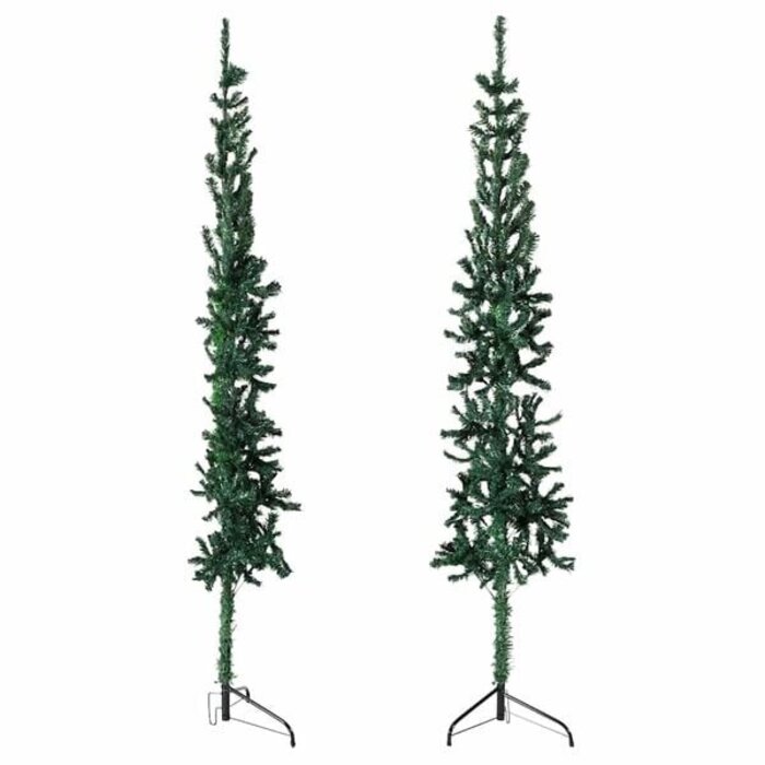 Halbe künstliche Weihnachtsbaum mit Ständer, schmal, 120 cm, Grün, PVC & Stahl