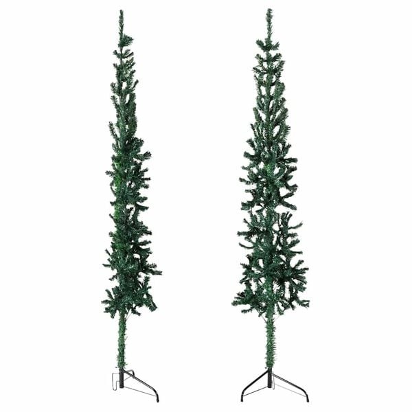 Halbe künstliche Weihnachtsbaum mit Ständer, schmal, 120 cm, Grün, PVC & Stahl