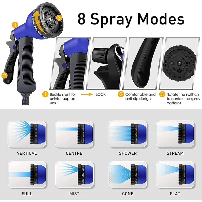 Ausziehbarer Gartenschlauch - 7,5m (ausziehbar auf 22,5m) - Blau