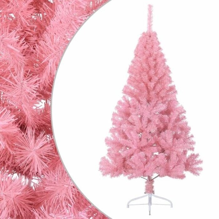 Halb-Künstlicher Weihnachtsbaum mit Ständer, 150 cm, Rosa, PVC