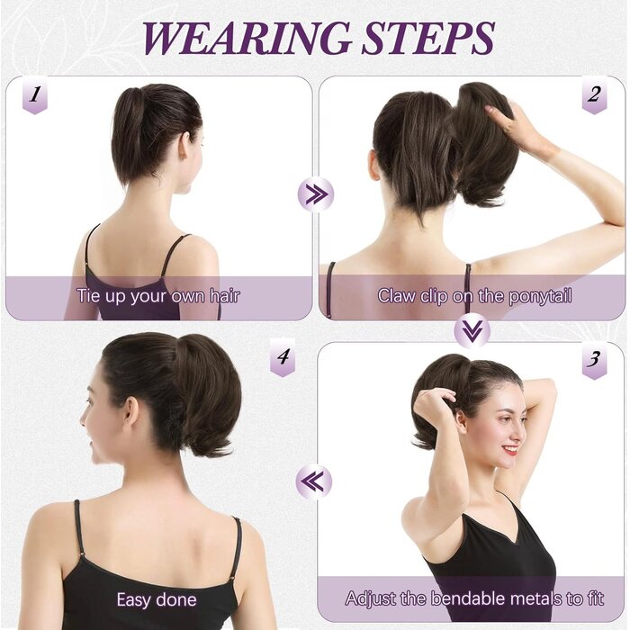 Haarteil mit Messy Bun & Zopf, 20cm Echthaar, Dunkelbraun, für Damen