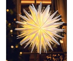 Beleuchteter Weihnachts-Stern aus Papier, 3D Hängedeko für Fenster, 60cm Ø Weiß