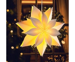 Weihnachtsstern Dekoration Weiß/Rot mit Lichtern, 45 cm, Papier – Outlet