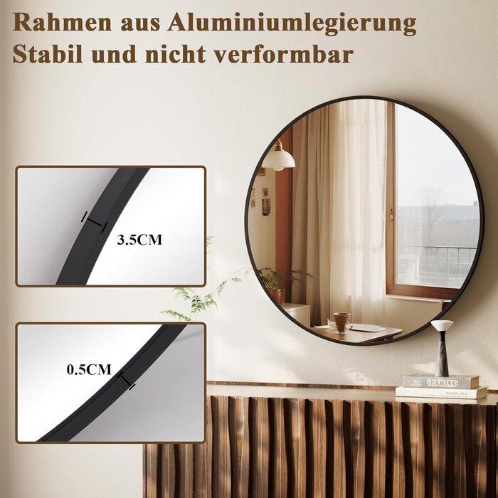 Runder Sicherheitsspiegel Schwarz 46cm für Bad & Wohnzimmer - bis zu 30% Rabatt