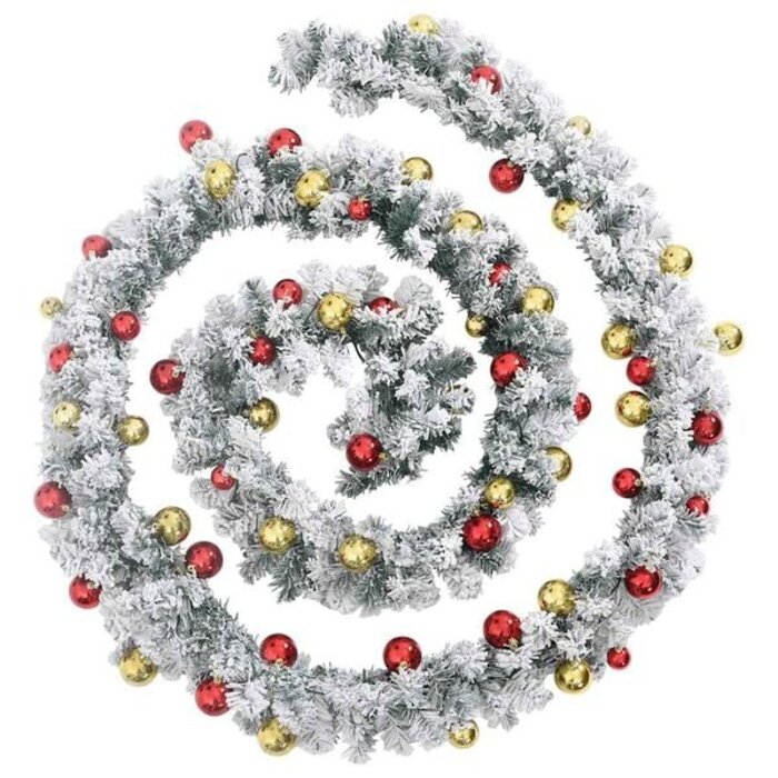 vidaXL Weihnachts-Girlande mit Kugeln & LED-Lichtern, 10m, PVC, Grün