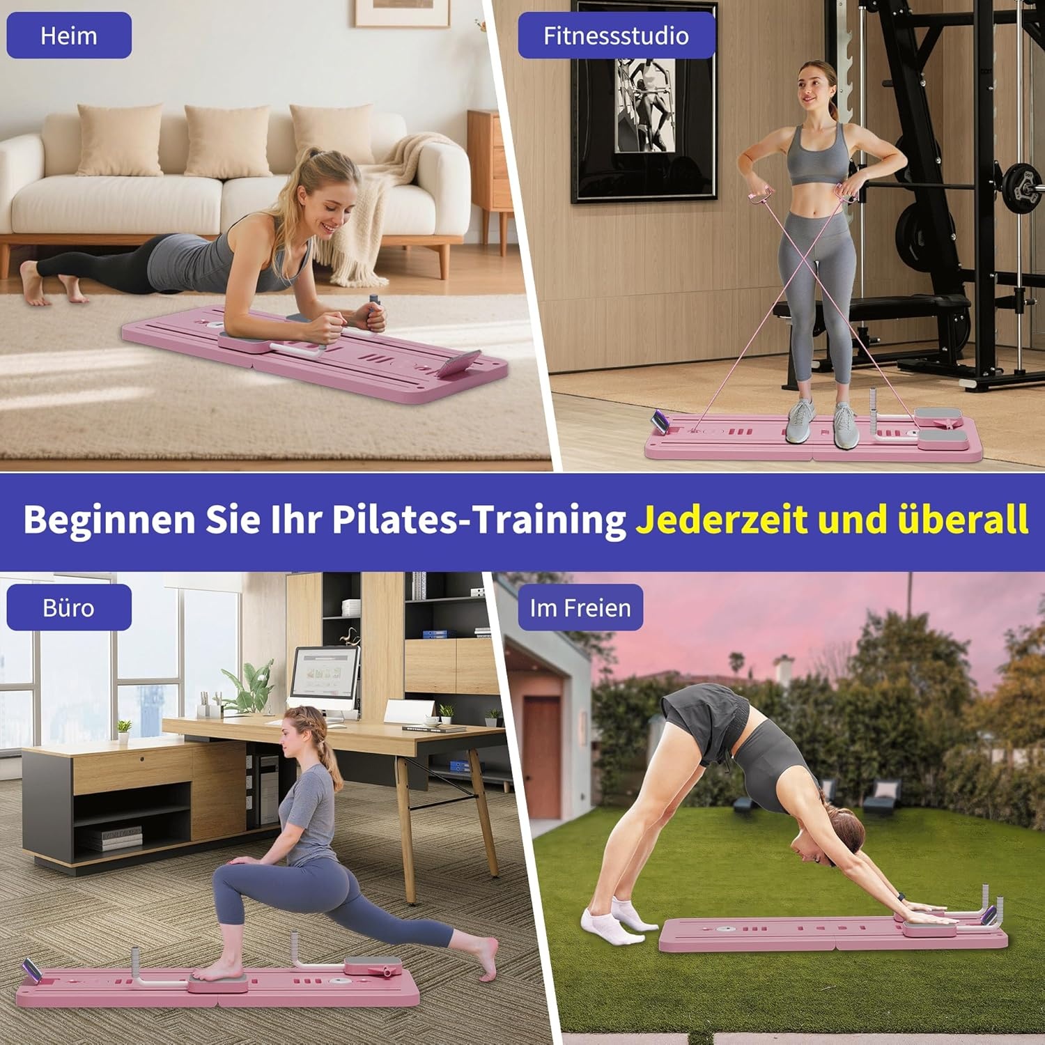 Pilates 5-in-1 Multifunktions-Reformer (Pink) mit Ab Roller - bis zu 35.0% Rabatt