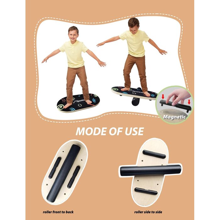 Hölzerne Balance Board für Kinder, Wobble Board für Gleichgewichtstraining, 19,7 x 8,5 Zoll, Birkenholz