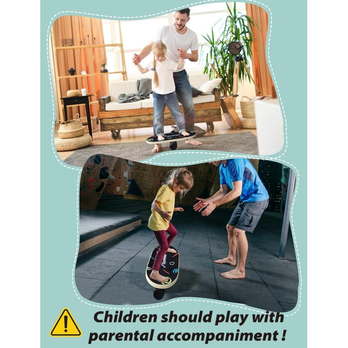 Hölzerne Balance Board für Kinder, Wobble Board für Gleichgewichtstraining, 19,7 x 8,5 Zoll, Birkenholz