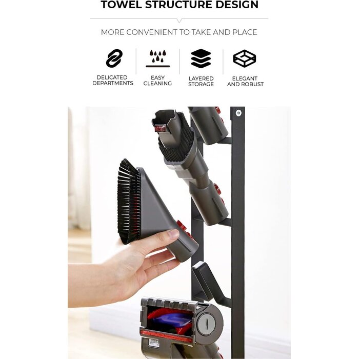 Bodenständer für Dyson & Xiaomi Staubsauger - Kein Bohren - Schwarz - 127x22x29cm