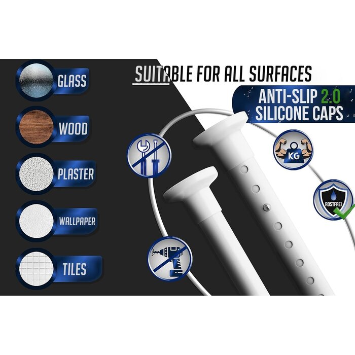 Spann-Vorhangstange Weiß, 360-410 cm – Bohren Nicht Notwendig, Teleskopstange aus Stahl für Fenster und Türen