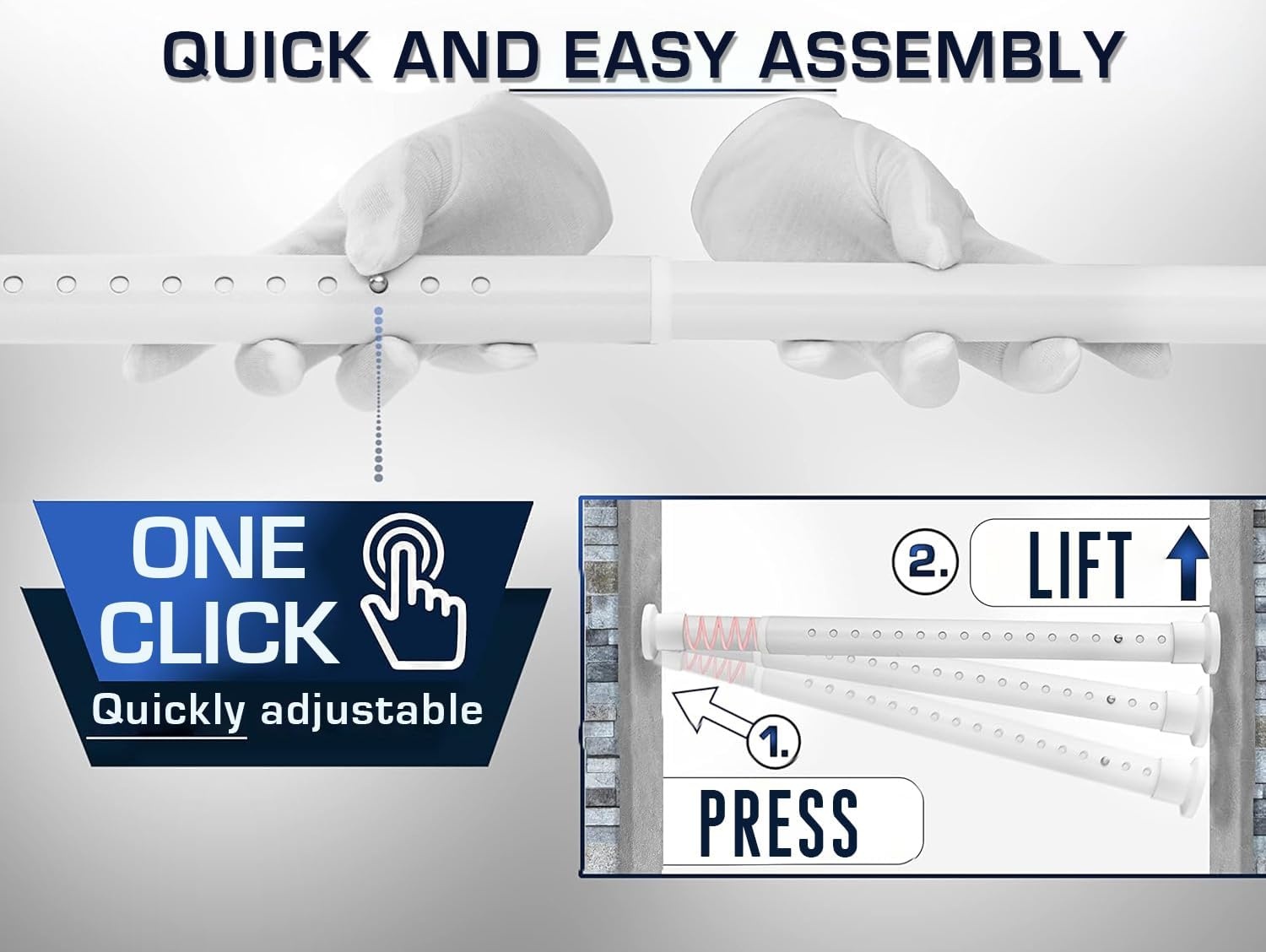 Spann-Vorhangstange Weiß, 360-410 cm – Bohren Nicht Notwendig, Teleskopstange aus Stahl für Fenster und Türen
