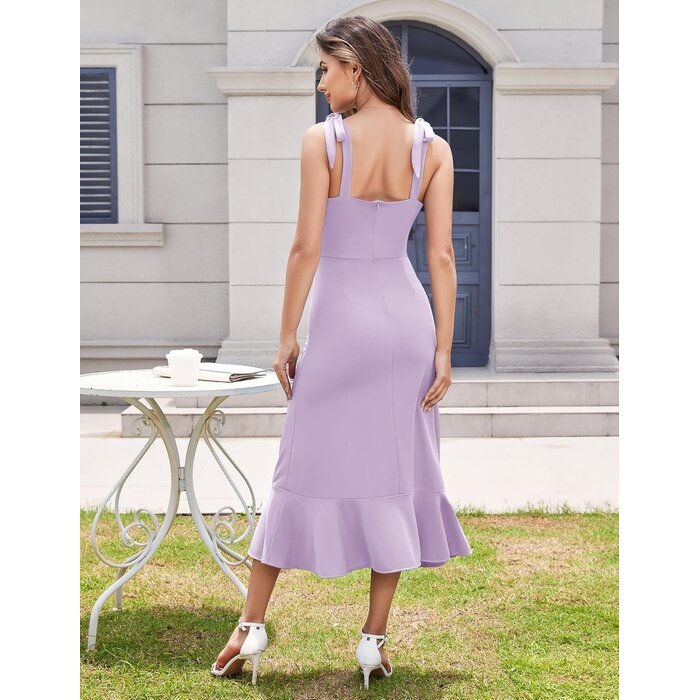 Aupuls Damen Midi-Abendkleid mit Rüschen, Brautjungfernkleid, Ballkleid, Festliches Kleid – Outlet-Ware