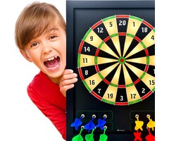 Magnetisches Dartboard für Kinder mit Holzrahmen - Traditionell Irisch - Rot/Gelb/Blau/Grün - 12 Darts